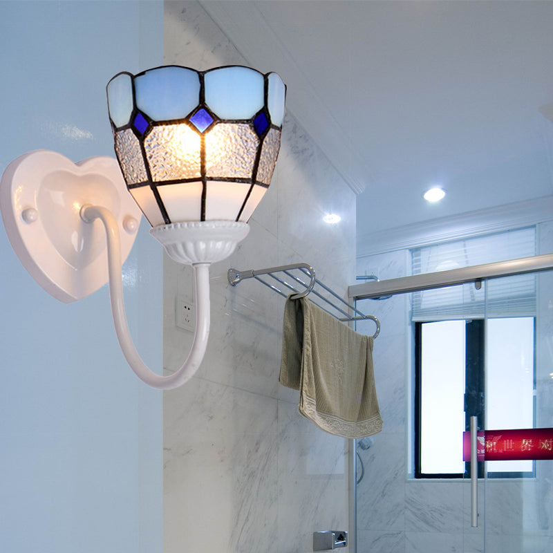 Lisslune | 1 Head Bathroom Wall Light Tiffany Blue/White/Antique Brass Wall Mounted Light with Dome Dimple Glass Shade