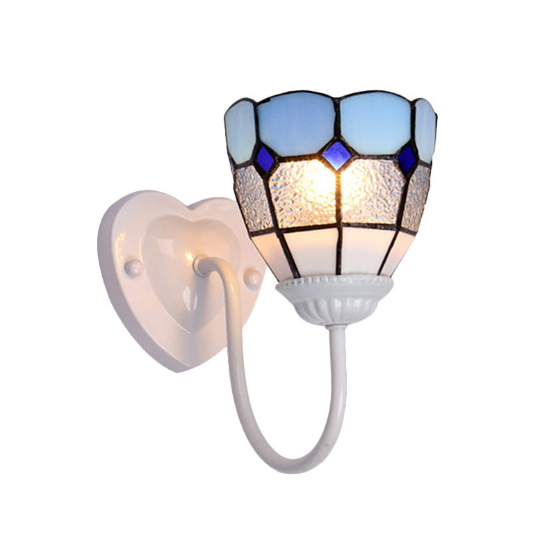 Lisslune | 1 Head Bathroom Wall Light Tiffany Blue/White/Antique Brass Wall Mounted Light with Dome Dimple Glass Shade