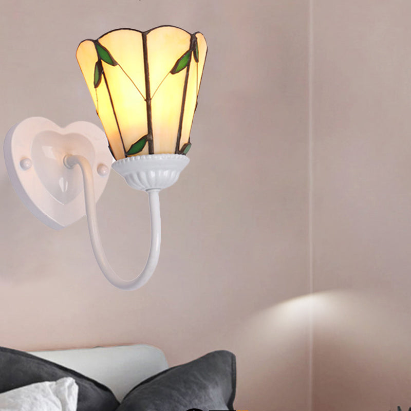 Lisslune | Lily Beige Glass Wall Lamp Fixture Tiffany 1 Head White/Blue/Antique Brass Wall Lighting for Bedroom