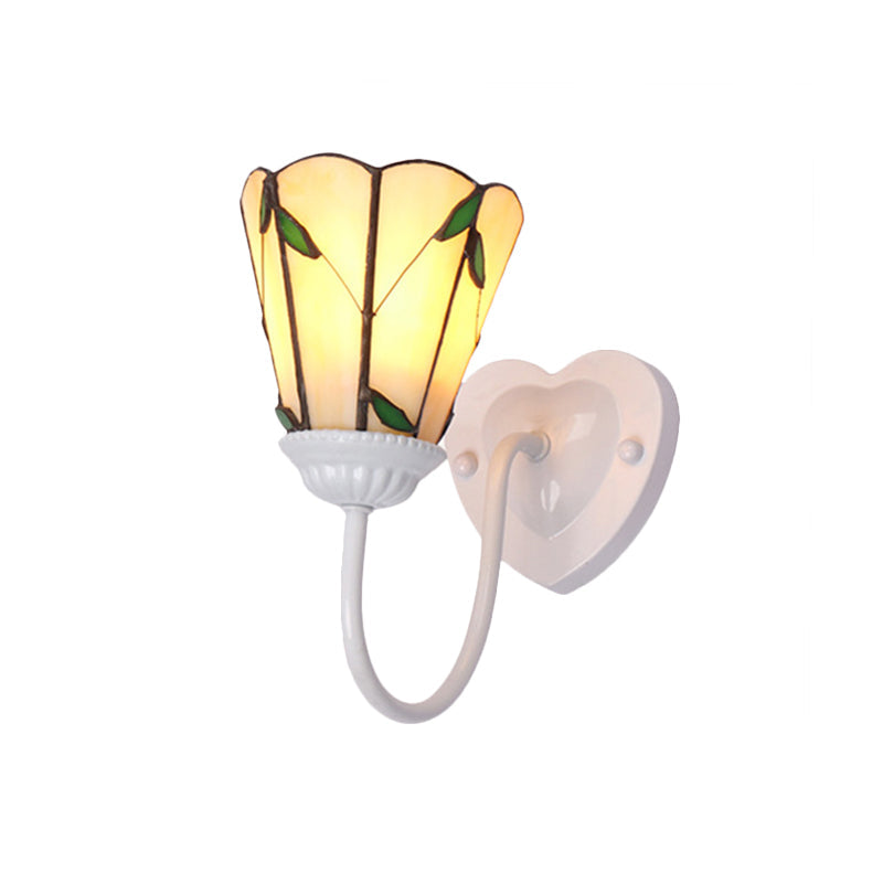 Lisslune | Lily Beige Glass Wall Lamp Fixture Tiffany 1 Head White/Blue/Antique Brass Wall Lighting for Bedroom
