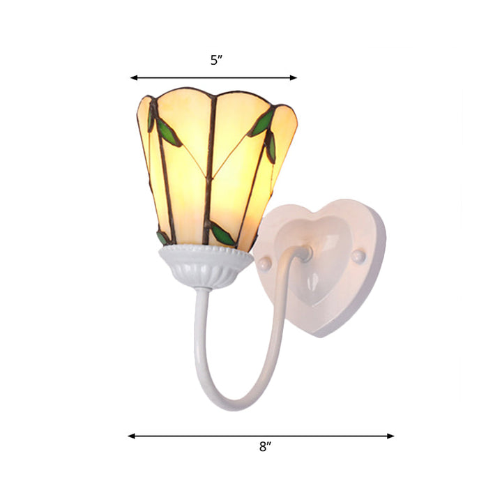 Lisslune | Lily Beige Glass Wall Lamp Fixture Tiffany 1 Head White/Blue/Antique Brass Wall Lighting for Bedroom