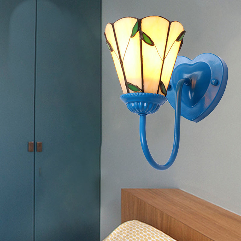 Lisslune | Lily Beige Glass Wall Lamp Fixture Tiffany 1 Head White/Blue/Antique Brass Wall Lighting for Bedroom