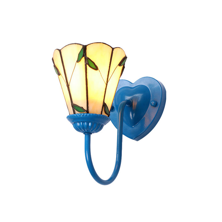 Lisslune | Lily Beige Glass Wall Lamp Fixture Tiffany 1 Head White/Blue/Antique Brass Wall Lighting for Bedroom