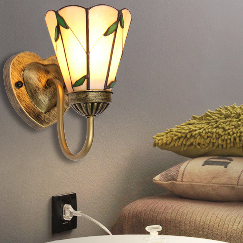 Lisslune | Lily Beige Glass Wall Lamp Fixture Tiffany 1 Head White/Blue/Antique Brass Wall Lighting for Bedroom