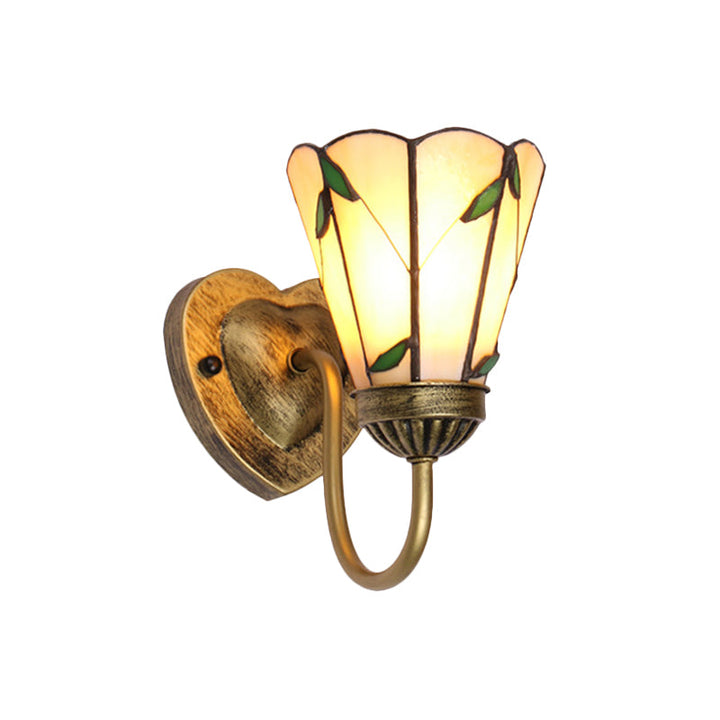 Lisslune | Lily Beige Glass Wall Lamp Fixture Tiffany 1 Head White/Blue/Antique Brass Wall Lighting for Bedroom