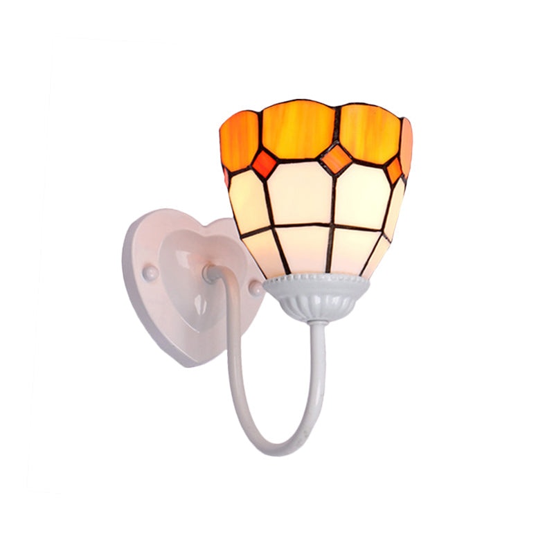 Lisslune | Dome Wall Lamp Baroque Yellow Glass 1 Head White/Blue/Antique Brass Sconce Lamp for Hallway