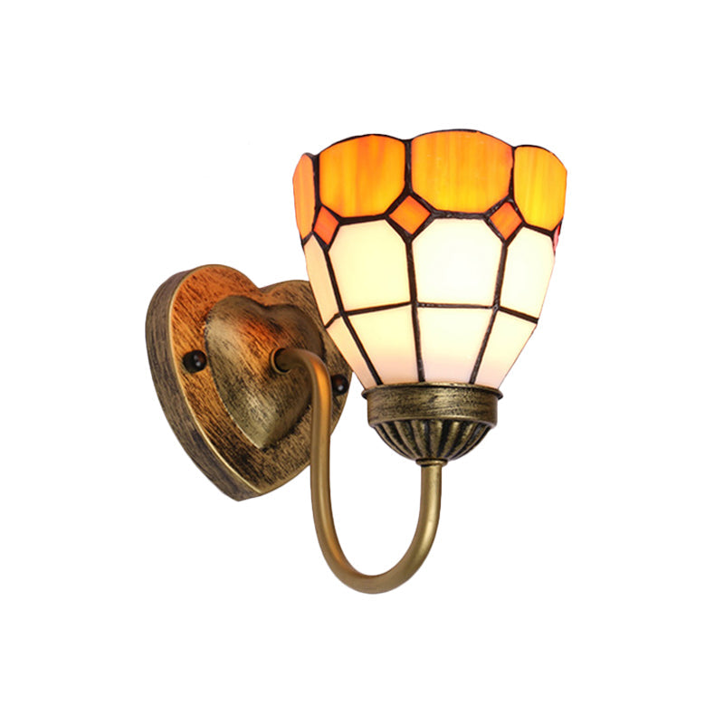 Lisslune | Dome Wall Lamp Baroque Yellow Glass 1 Head White/Blue/Antique Brass Sconce Lamp for Hallway
