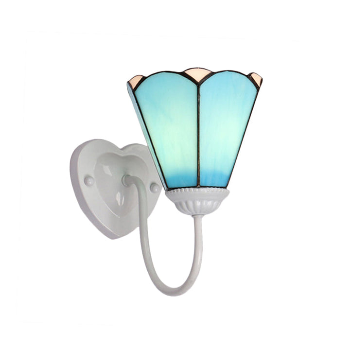 Lisslune | 1 Head Half Wall Lamp Fixture Mediterranean White/Gold/Blue Sconce Lamp with Lily Blue Glass Shade