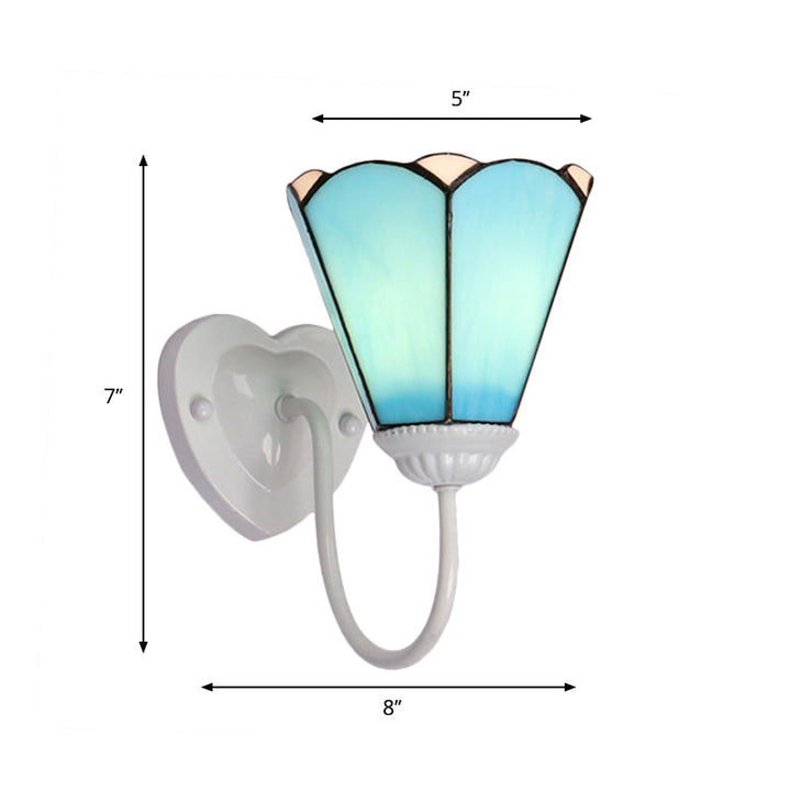 Lisslune | 1 Head Half Wall Lamp Fixture Mediterranean White/Gold/Blue Sconce Lamp with Lily Blue Glass Shade