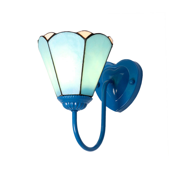 Lisslune | 1 Head Half Wall Lamp Fixture Mediterranean White/Gold/Blue Sconce Lamp with Lily Blue Glass Shade