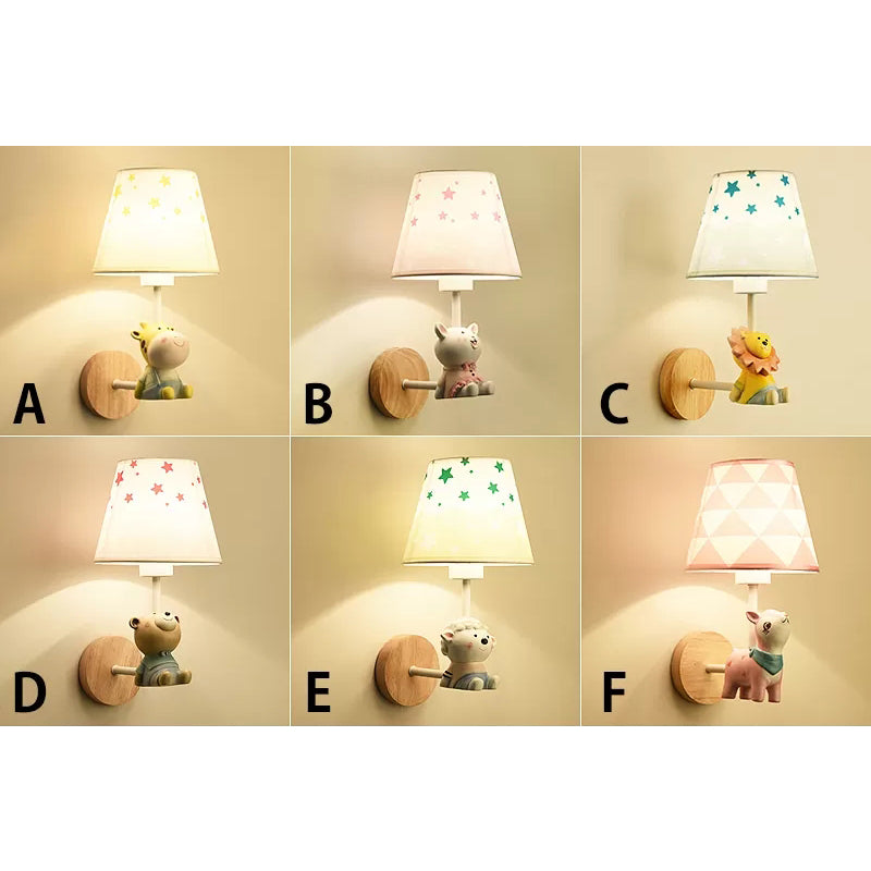Skørter | Cute Animal Wall Lamp with Tapse Shade Wood 1 Head Wall Lamp for Hall Entrance