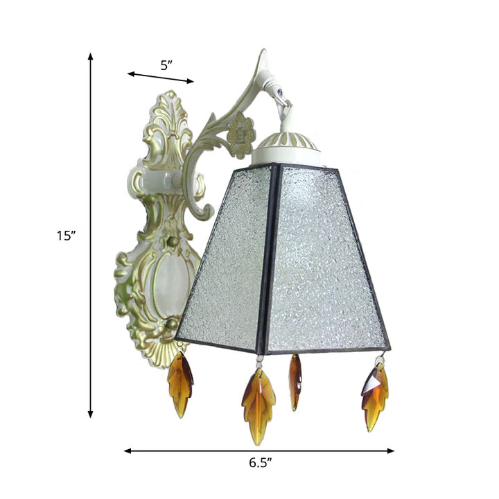 Lisslune | Geometric Wall Lamp Tiffany Style Stained Glass 1 Light Wall Lamp Fixture with Leaf Pendant in Amber/Green/Clear