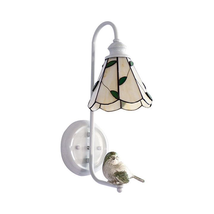 Lisslune | 1 Head Bedroom Wall Light Mediterranean Blue-White/Beige/Blue-Clear Wall Lamp with Cone/Dome Stained Glass Shade