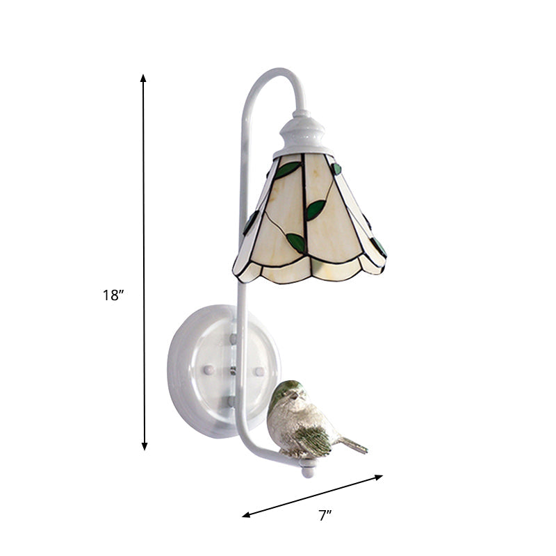 Lisslune | 1 Head Bedroom Wall Light Mediterranean Blue-White/Beige/Blue-Clear Wall Lamp with Cone/Dome Stained Glass Shade