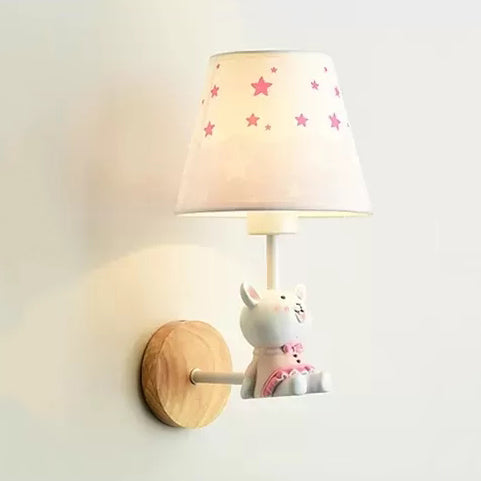 Skørter | Modern Wall Lamp Reduced Shade Single Light Wood Wall Lamp with Animal for Teen