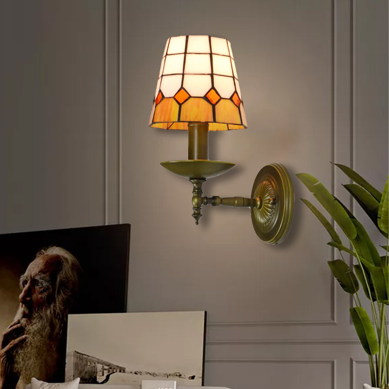 Lisslune | Tiffany Geometric Wall Mount Fixture Stained Glass 1 Light Wall Lamp in Orange/Pink/Green/Blue for Living Room