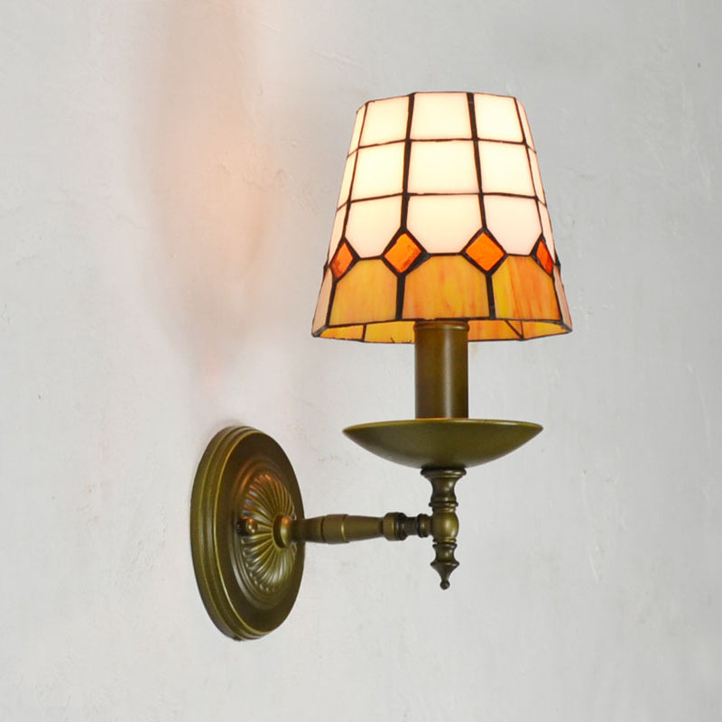Lisslune | Tiffany Geometric Wall Mount Fixture Stained Glass 1 Light Wall Lamp in Orange/Pink/Green/Blue for Living Room