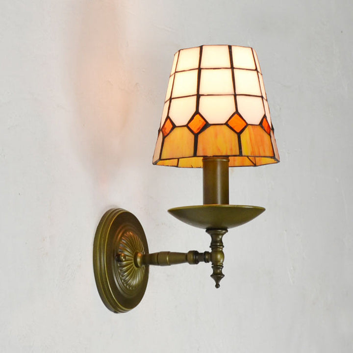 Lisslune | Tiffany Geometric Wall Mount Fixture Stained Glass 1 Light Wall Lamp in Orange/Pink/Green/Blue for Living Room