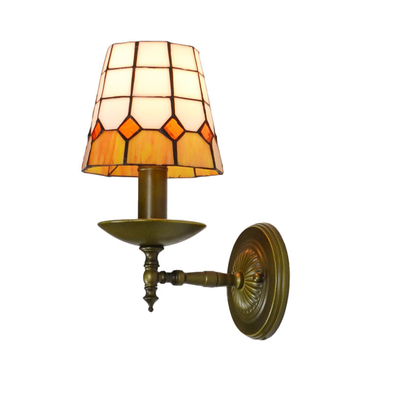Lisslune | Tiffany Geometric Wall Mount Fixture Stained Glass 1 Light Wall Lamp in Orange/Pink/Green/Blue for Living Room