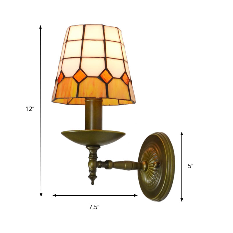 Lisslune | Tiffany Geometric Wall Mount Fixture Stained Glass 1 Light Wall Lamp in Orange/Pink/Green/Blue for Living Room