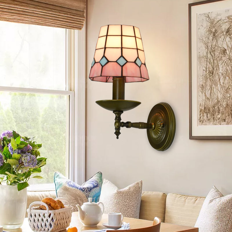 Lisslune | Tiffany Geometric Wall Mount Fixture Stained Glass 1 Light Wall Lamp in Orange/Pink/Green/Blue for Living Room