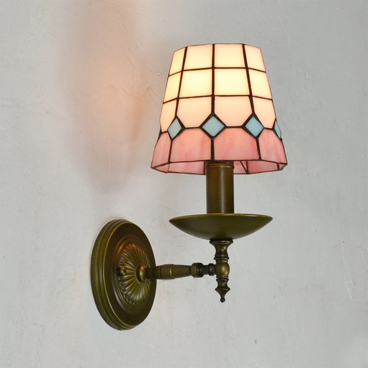 Lisslune | Tiffany Geometric Wall Mount Fixture Stained Glass 1 Light Wall Lamp in Orange/Pink/Green/Blue for Living Room