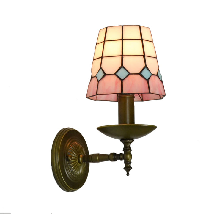Lisslune | Tiffany Geometric Wall Mount Fixture Stained Glass 1 Light Wall Lamp in Orange/Pink/Green/Blue for Living Room