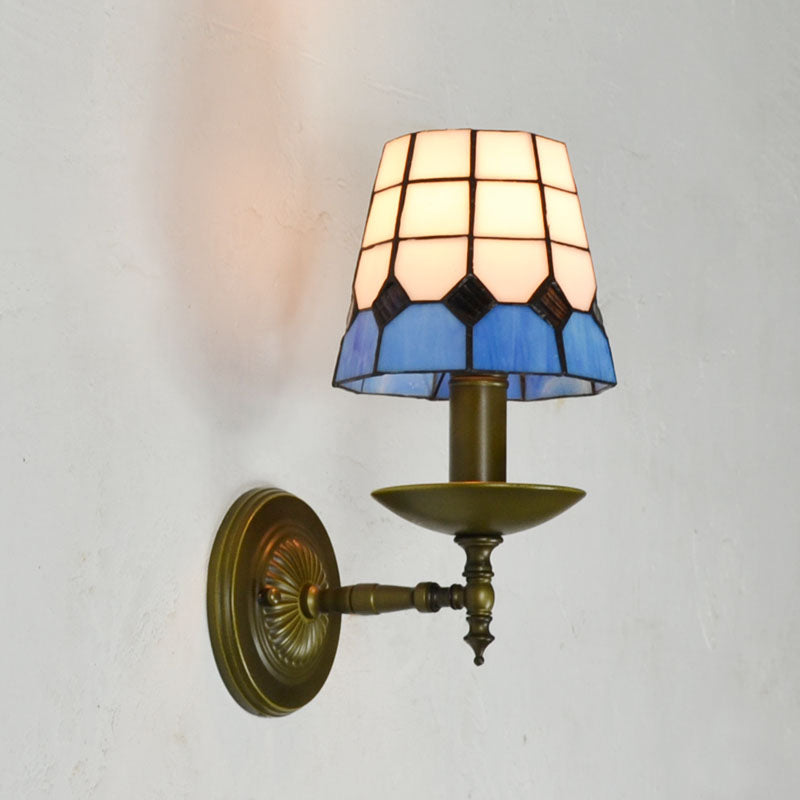 Lisslune | Tiffany Geometric Wall Mount Fixture Stained Glass 1 Light Wall Lamp in Orange/Pink/Green/Blue for Living Room