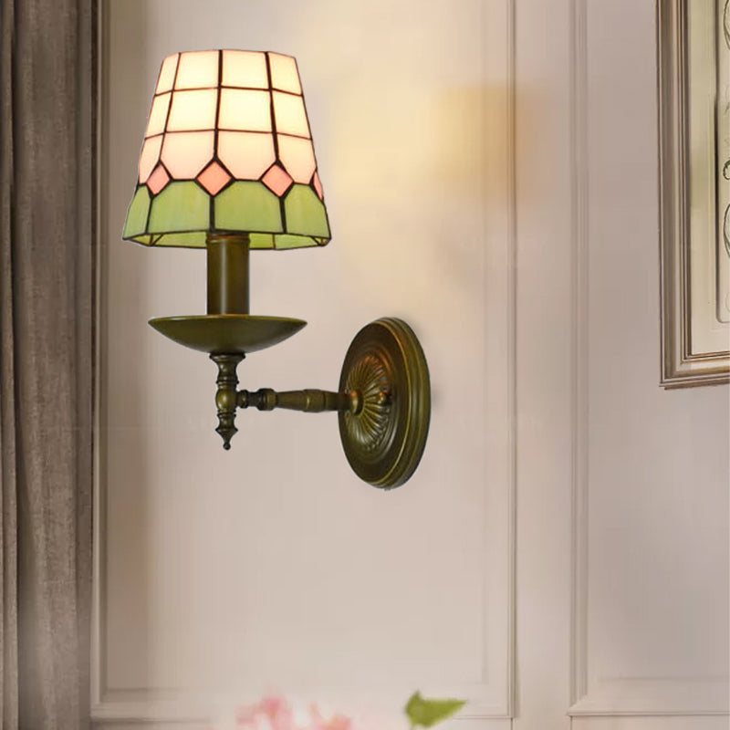 Lisslune | Tiffany Geometric Wall Mount Fixture Stained Glass 1 Light Wall Lamp in Orange/Pink/Green/Blue for Living Room