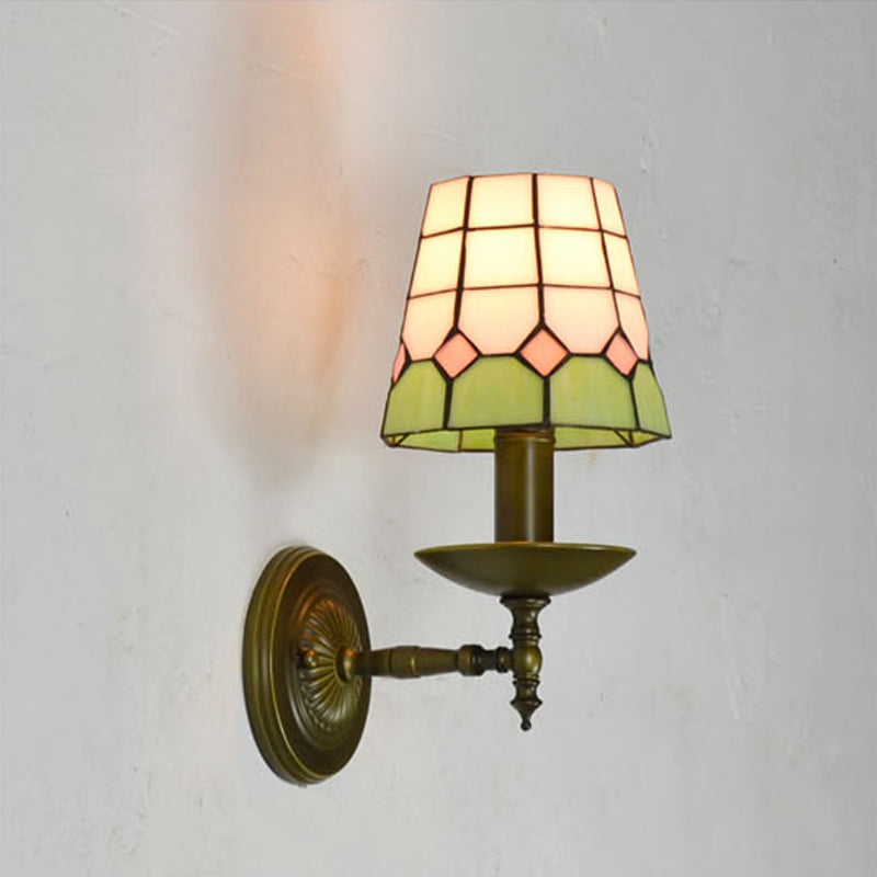 Lisslune | Tiffany Geometric Wall Mount Fixture Stained Glass 1 Light Wall Lamp in Orange/Pink/Green/Blue for Living Room