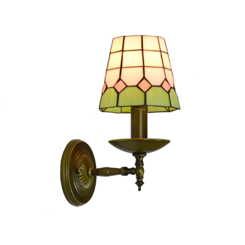 Lisslune | Tiffany Geometric Wall Mount Fixture Stained Glass 1 Light Wall Lamp in Orange/Pink/Green/Blue for Living Room