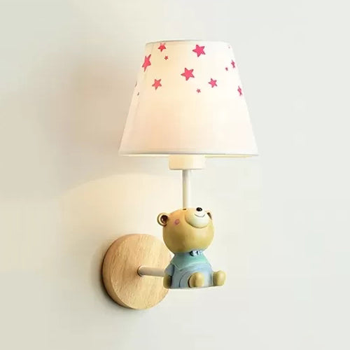 Skørter | Modern Wall Lamp Reduced Shade Single Light Wood Wall Lamp with Animal for Teen