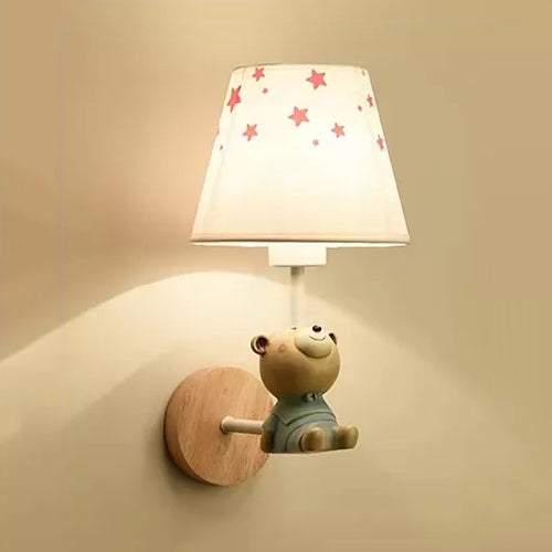 Skørter | Modern Wall Lamp Reduced Shade Single Light Wood Wall Lamp with Animal for Teen