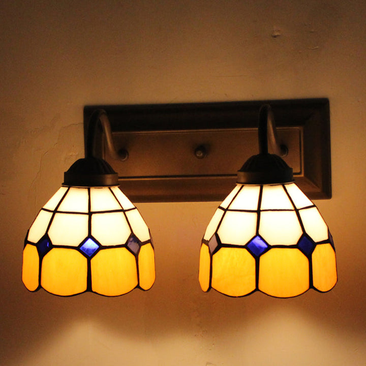 Lisslune | Grid Pattern Amber Glass Wall Light Baroque 2 Heads Black Wall Lighting Fixtures