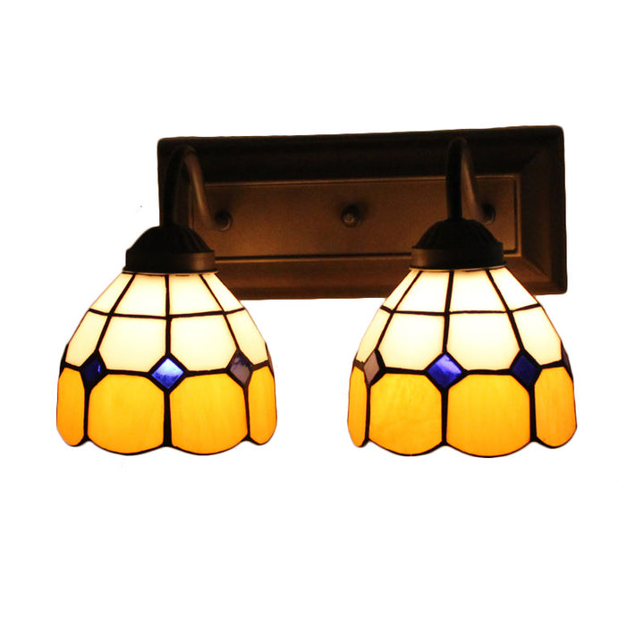 Lisslune | Grid Pattern Amber Glass Wall Light Baroque 2 Heads Black Wall Lighting Fixtures