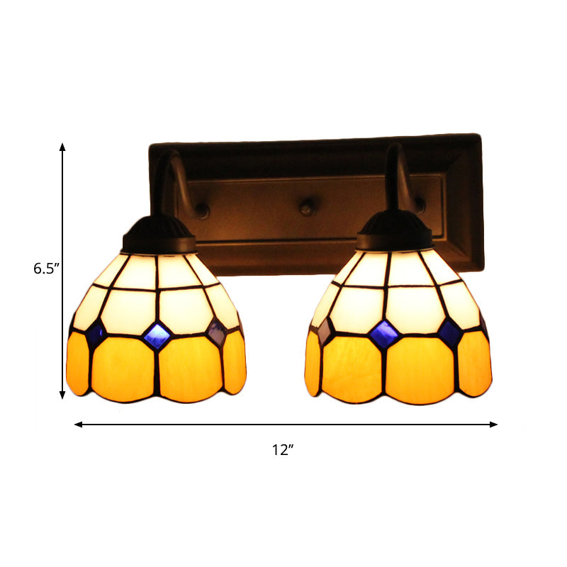 Lisslune | Grid Pattern Amber Glass Wall Light Baroque 2 Heads Black Wall Lighting Fixtures