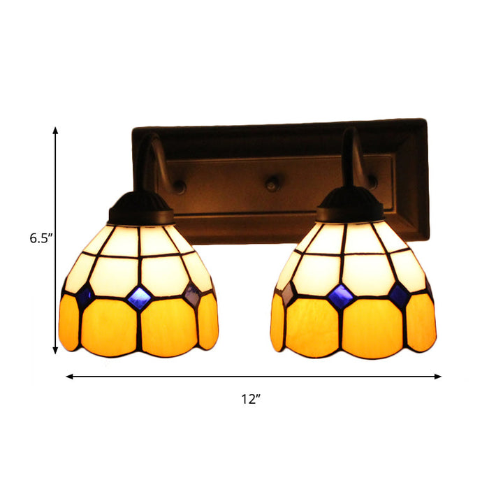 Lisslune | Grid Pattern Amber Glass Wall Light Baroque 2 Heads Black Wall Lighting Fixtures