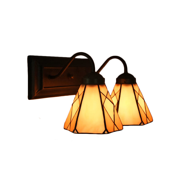 Lisslune | Cone Beige Glass Wall Light Tiffany 2 Heads Black Wall Mounted Light for Living Room