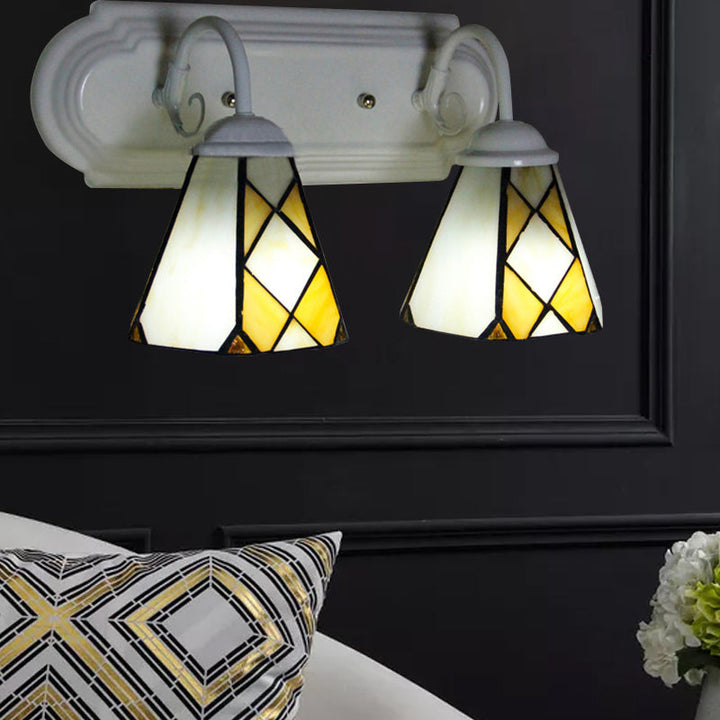Lisslune | Cone Wall Lamp 2 Heads Stained Glass Rustic Vintage Bathroom Wall Lighting in Beige