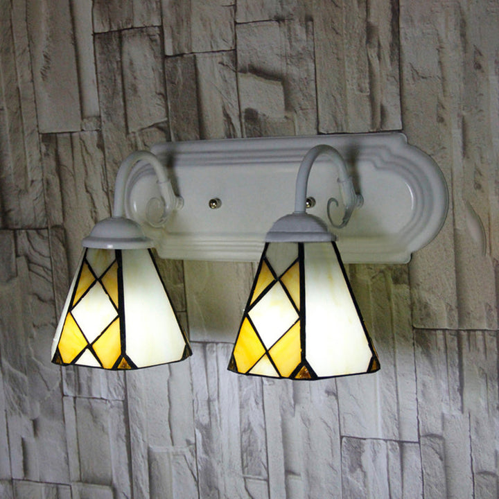 Lisslune | Cone Wall Lamp 2 Heads Stained Glass Rustic Vintage Bathroom Wall Lighting in Beige