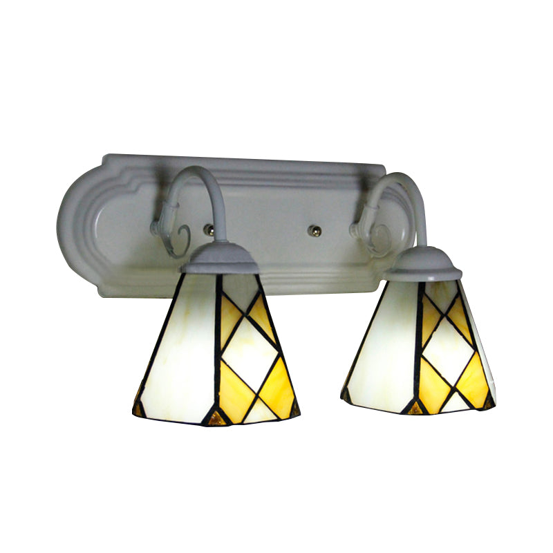 Lisslune | Cone Wall Lamp 2 Heads Stained Glass Rustic Vintage Bathroom Wall Lighting in Beige