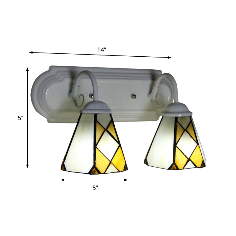 Lisslune | Cone Wall Lamp 2 Heads Stained Glass Rustic Vintage Bathroom Wall Lighting in Beige