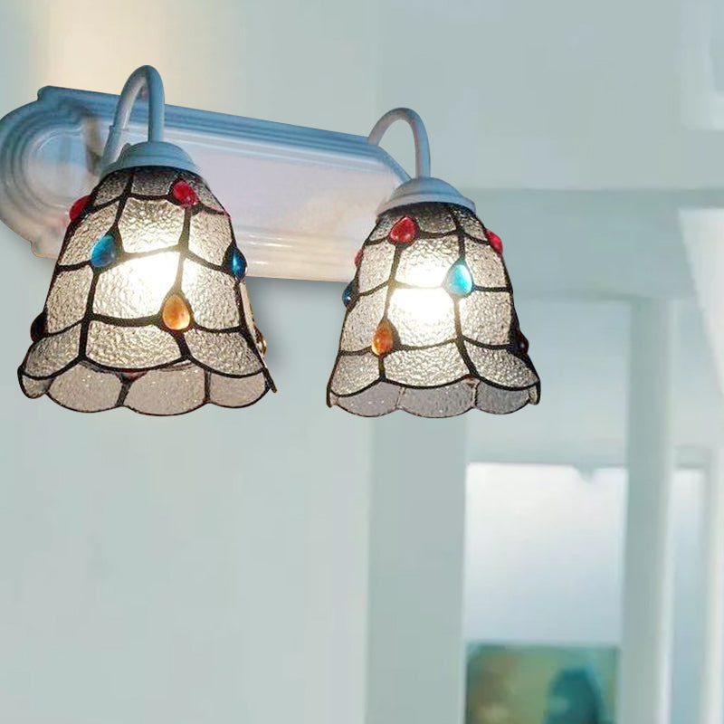 Lisslune | Serrated Glass Bell Wall Lighting Tiffany Style 2 Heads Wall Lamp Light in White Finish for Bedroom