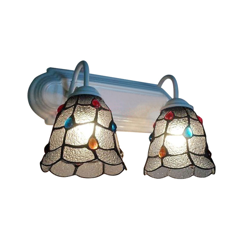 Lisslune | Serrated Glass Bell Wall Lighting Tiffany Style 2 Heads Wall Lamp Light in White Finish for Bedroom