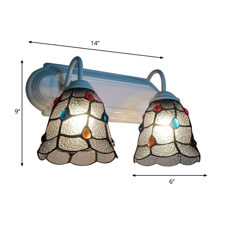 Lisslune | Serrated Glass Bell Wall Lighting Tiffany Style 2 Heads Wall Lamp Light in White Finish for Bedroom