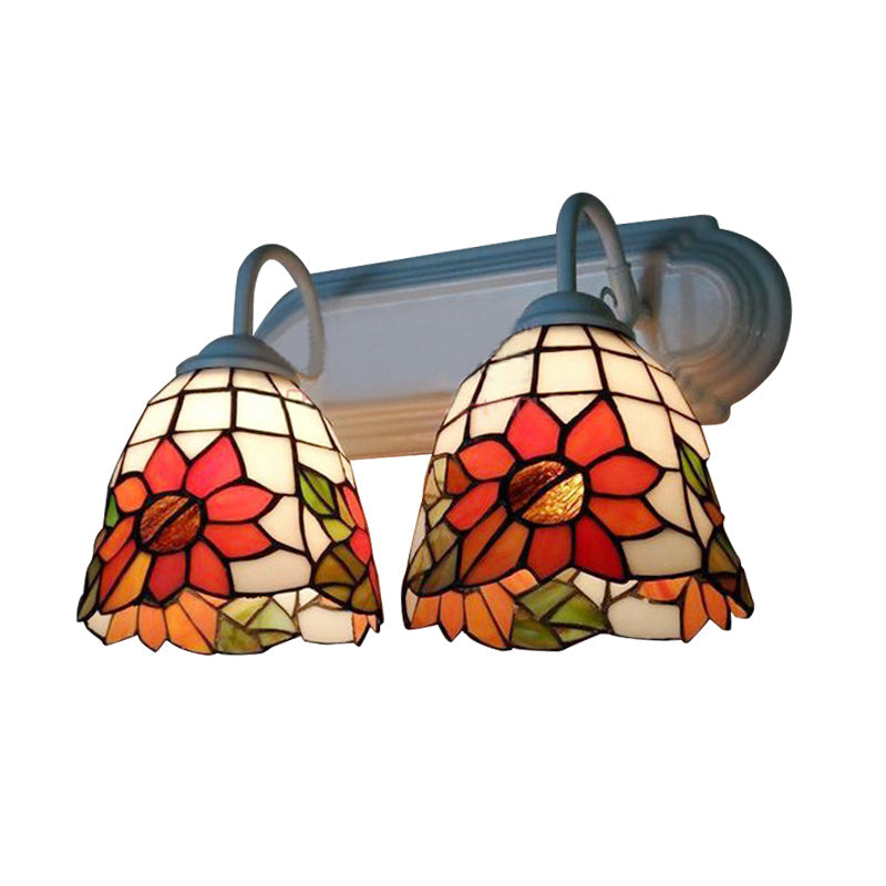 Lisslune | Stained Glass Orange Wall Lamp Fixture Sunflower 2 Heads Victorian Wall Lamp