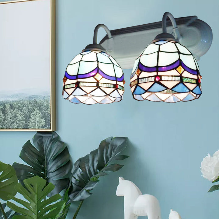 Lisslune | Baroque Wall Lighting with Bowl Shade made of Stained Glass 2 Heads Wall Lamp in Blue for Living Room