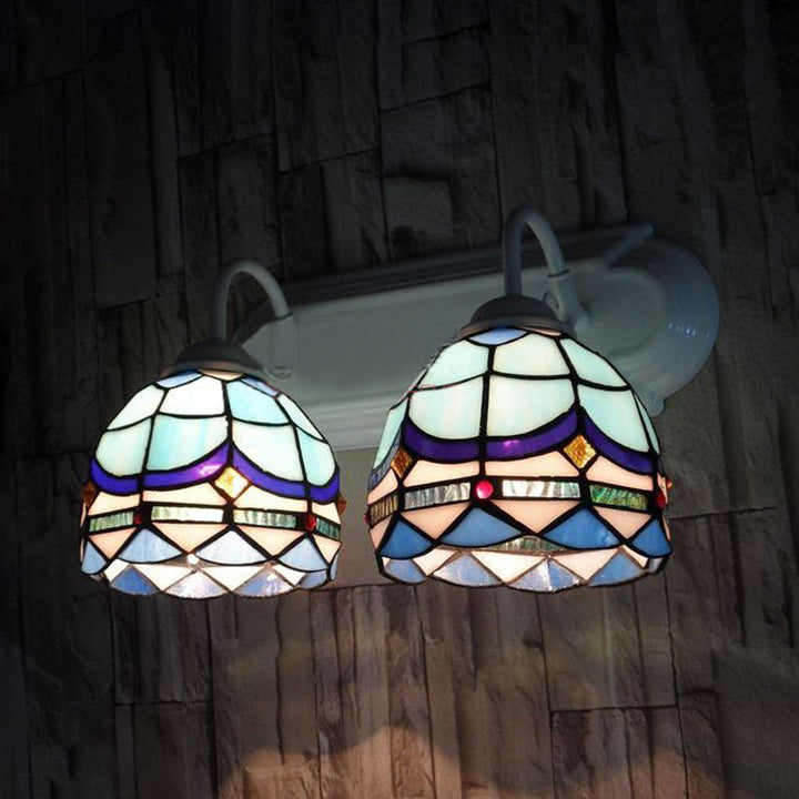 Lisslune | Baroque Wall Lighting with Bowl Shade made of Stained Glass 2 Heads Wall Lamp in Blue for Living Room