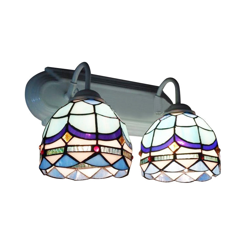 Lisslune | Baroque Wall Lighting with Bowl Shade made of Stained Glass 2 Heads Wall Lamp in Blue for Living Room