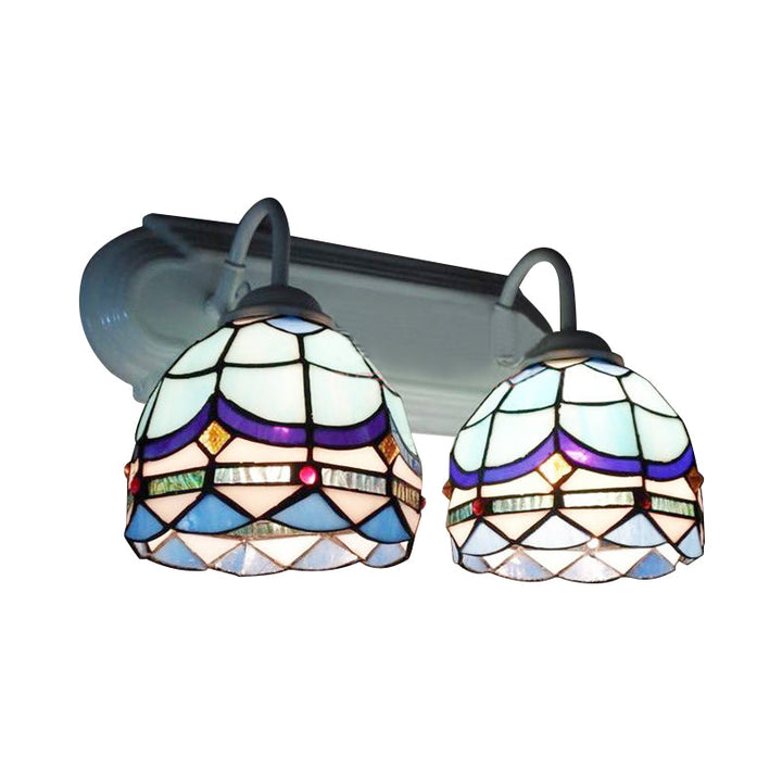 Lisslune | Baroque Wall Lighting with Bowl Shade made of Stained Glass 2 Heads Wall Lamp in Blue for Living Room